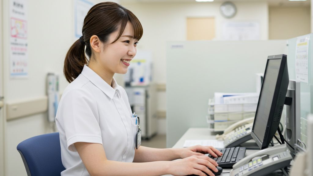 PCに入力する医療事務スタッフ
