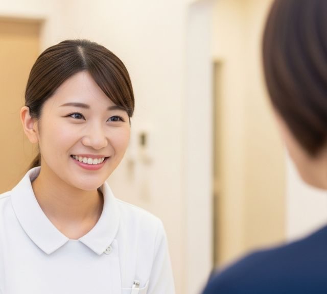 笑顔で患者対応をする看護師