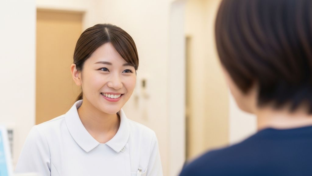 笑顔で患者対応をする看護師